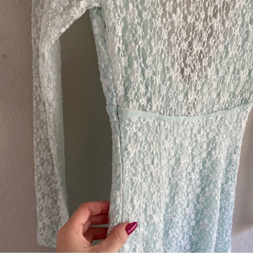 NEW Free People Petra Lace Long Sleeve Mini Dress Billowing Sail Mint